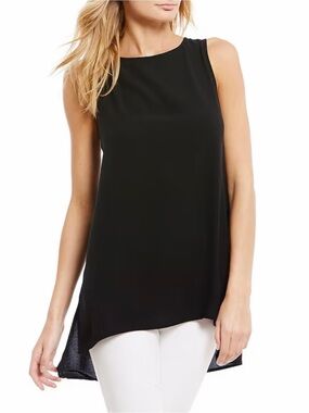 Mandy Evans Chiffon Casual Classic Black Sleeveless High-Low Tank Top. Size S